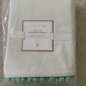 Pottery Barn Teen Blackout Drapes with Teal Pom Pom’s. Brand new! 44 x 84 in.